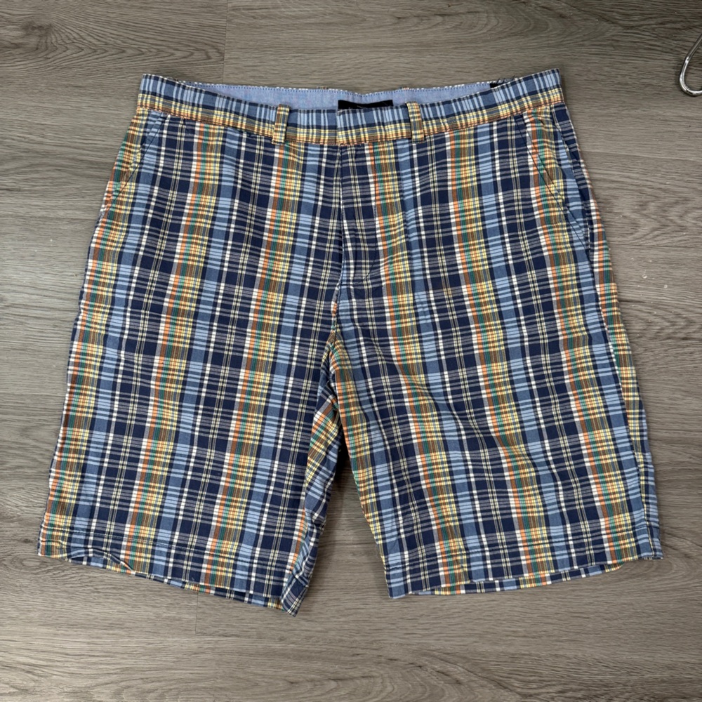 Men's Tommy Hilfiger Plaid Cotton Shorts - Blue Multi Mens 36